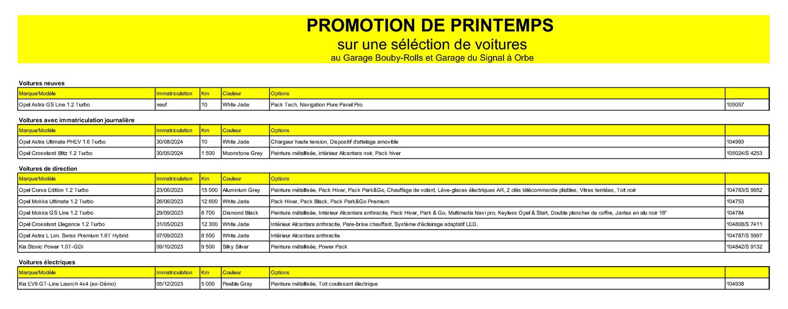 Promotion de printemps au Garage Bouby-Rolls et au Garage du Signal à Orbe